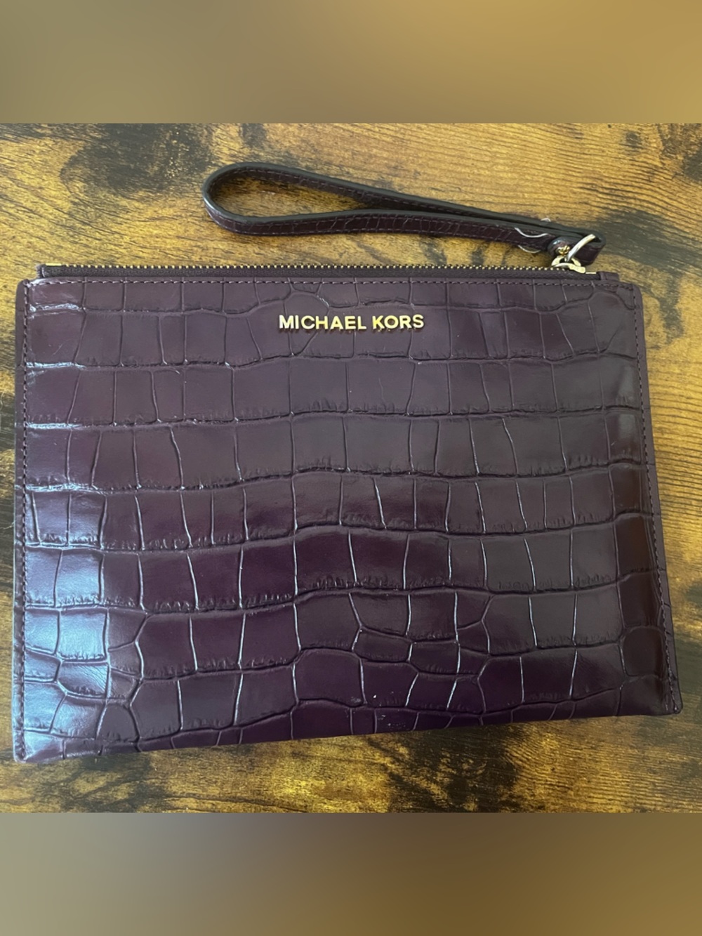 Michael Kors Croc-Embossed Wristlet in Plum